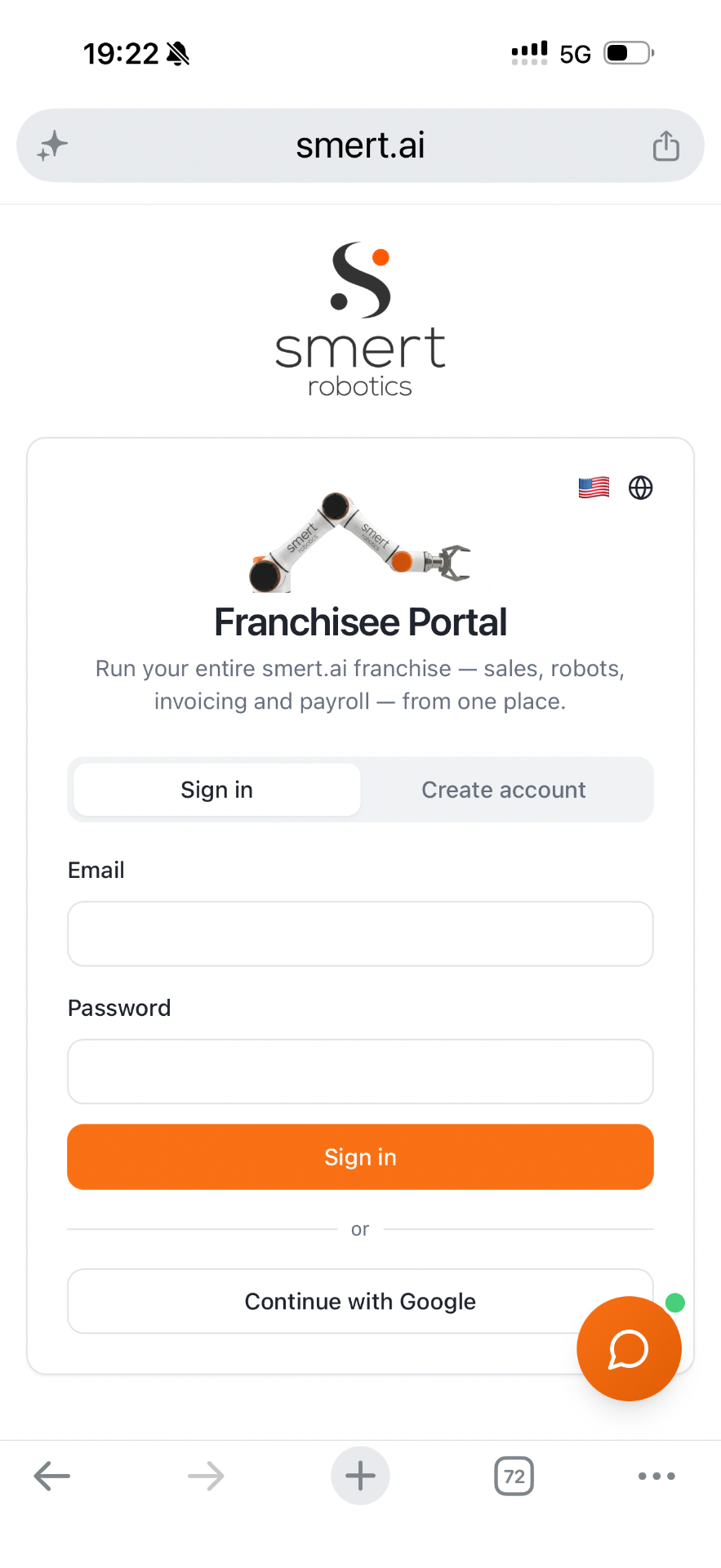smert.ai portal β franchisee login on mobile