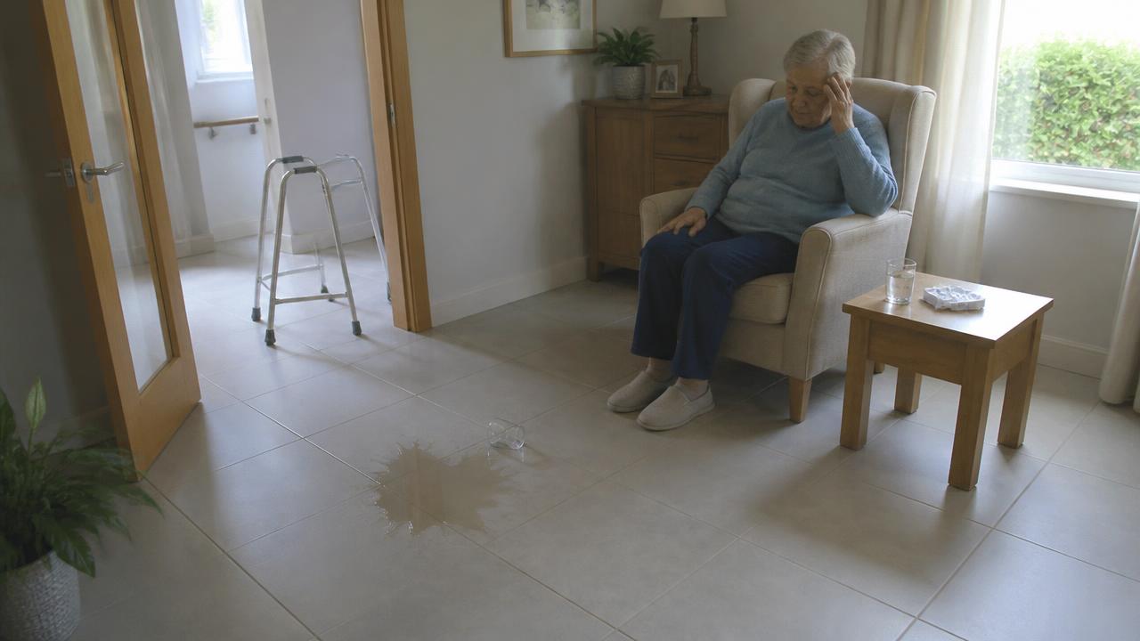 Simulated cobot camera view of a care-home living room